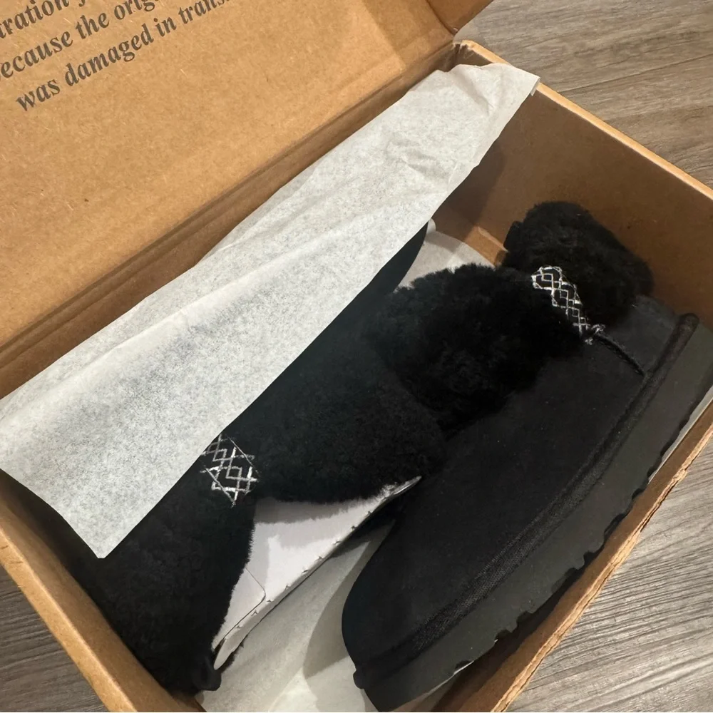 UGG Ultra Mini Braid Black Suede Boots